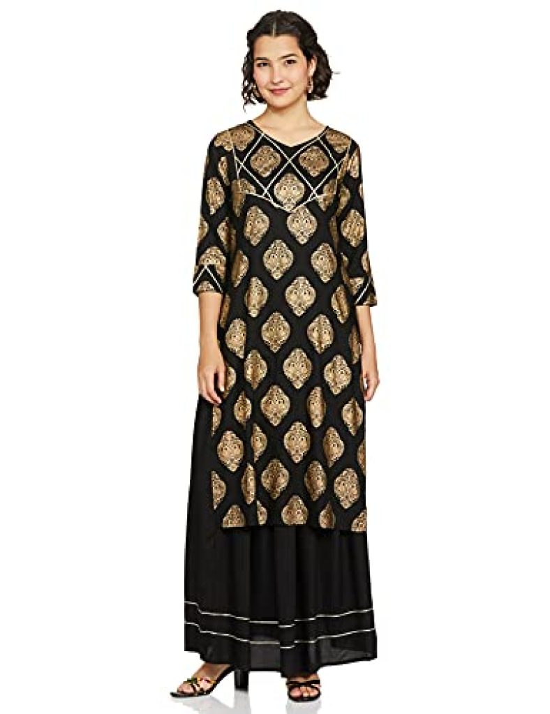 Amazon Brand – Tavasya Women’S Rayon Salwar Suit (Tav-Marvel-Skd-01_Jet Black_Small)