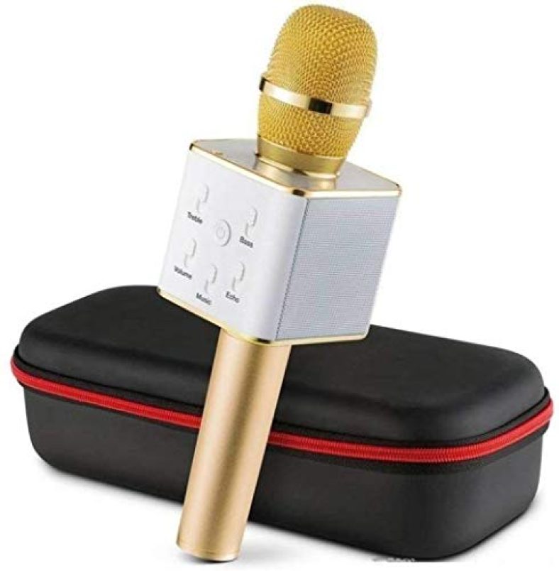 Premiumav Q7 Wireless Bluetooth Microphone With Speaker/Recoding Feature For All Ios/Android & Windows Smartphone (Gold)