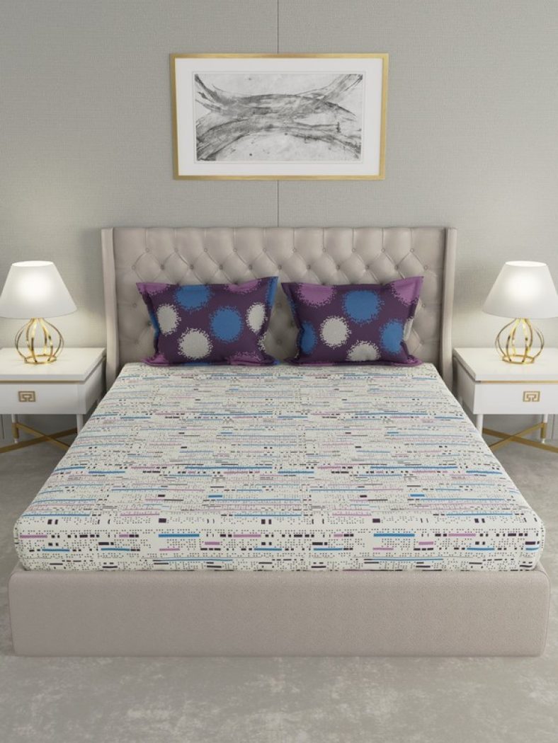 Raymond Home 140 Tc Cotton Double Geometric Bedsheet(Pack Of 1, Blue)