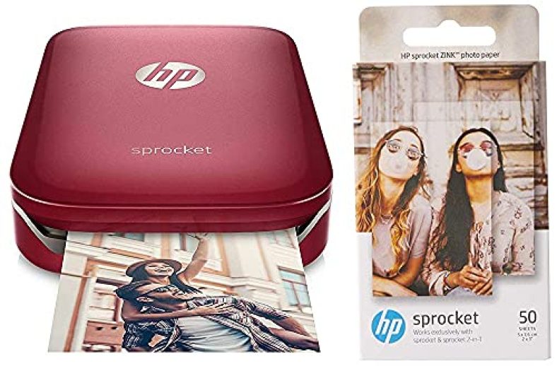 (Renewed) Hp Sprocket Portable Photo Printer (Red) & Hp Zink Photo Paper (2 * 3 Inch) – Pack Of 50 – For Hp Sprocket & Sprocket 2-In-1