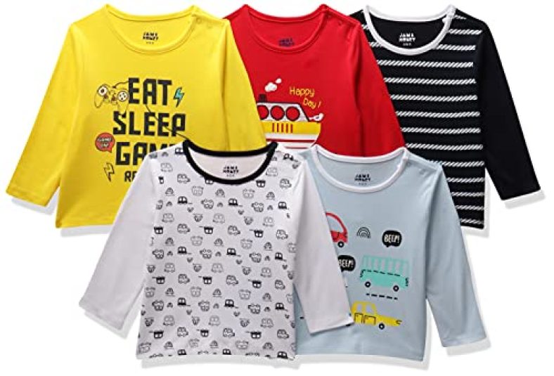Amazon Brand – Jam & Honey Baby Boy’S Regular T-Shirt (Bteepo5-Fs_Multicolor 5 9-12 Months)