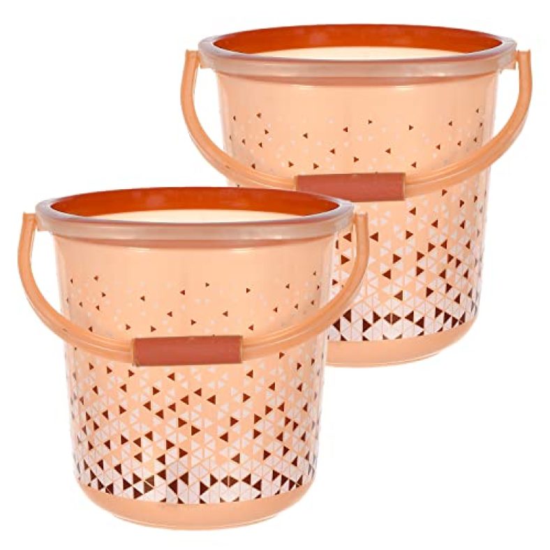 Kuber Industries Tinted Print Plastic Bucket For Home/Kitchen/Office/With Handle, 24 Litre Pack Of 2 (Brown)-46Km0350, Standard