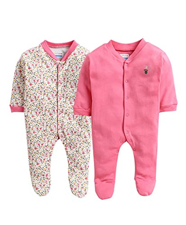 Bumzee Lightpink.Off White Full Sleeves Baby Girls Sleepsuit Pack Of 2 Age – 6-9 Months