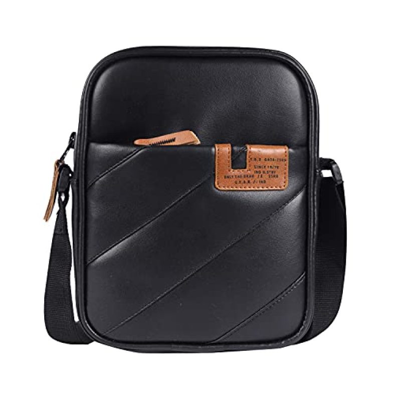 Gear Pleat Faux-Leather Messenger Sling Bag (Black) (Msgpleat00101)