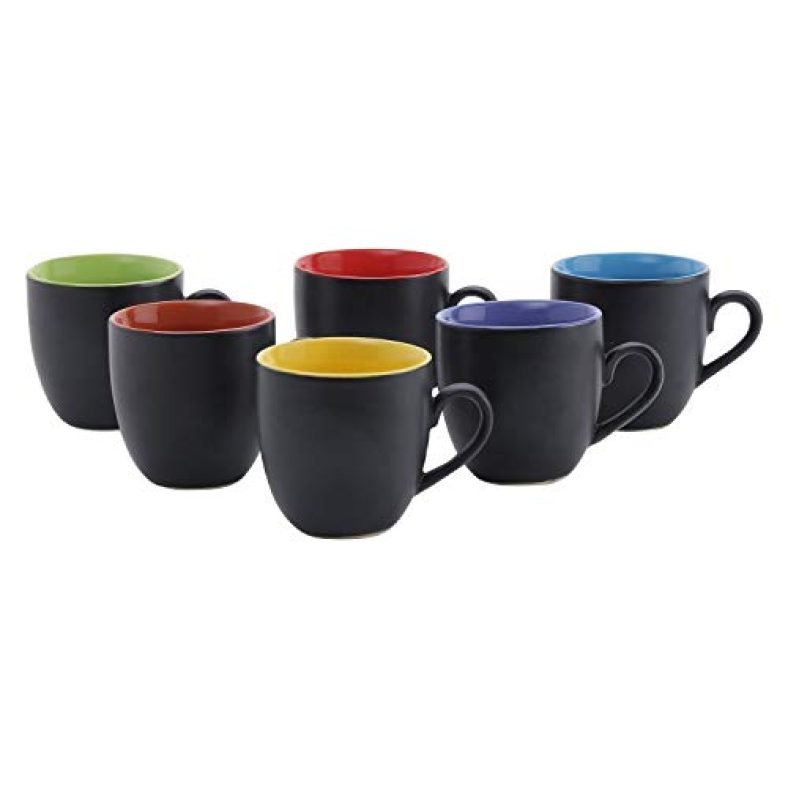 Befinitive Ceramic Tea And Coffee Cute Cup/Mugs Set – 6 Pieces,130 Ml (Matt Black Multi Colour)