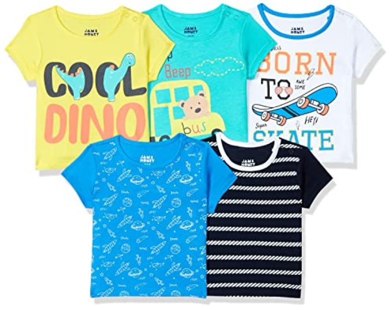 Amazon Brand – Jam & Honey Baby Boy’S Regular T-Shirt (Bteepo5-Hs_Multicolor 9 3-6 Months)
