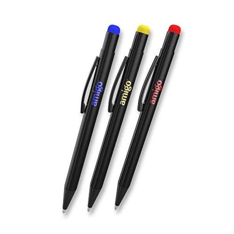 Amigo Touch Screen Stylus Pen With Rubber Tip & Ballpoint Refile For Smartphones, Tablets & Other Touch Screen Devices ( Pack Of 3 – Black)