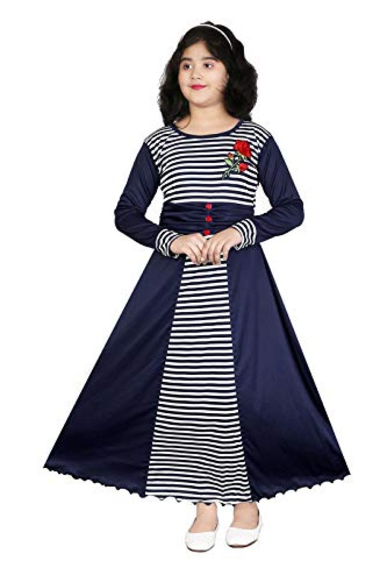 Ultra Trend Girl’S Blue Lycra Blend Maxi/Full Sleeve Gown Party Dress 3-4 Years