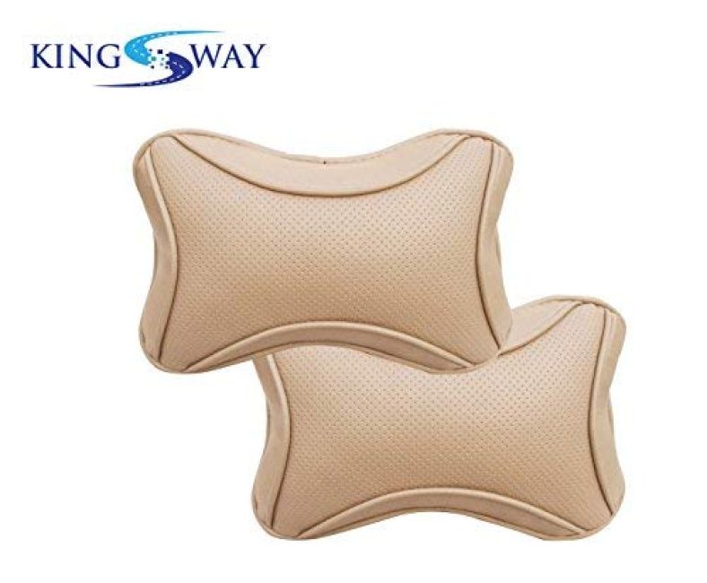 Kingsway Bone Shape Car Neck Rest Pillow For Mahindra Xuv 500 (Model 2018)(Beige Color, Set Of 2, Leatherette)