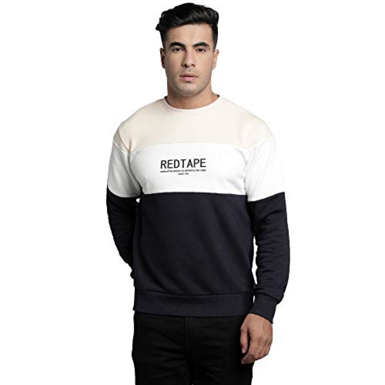 Red Tape Men’S Cottonblend Crew Neck Sweatshirts (Rws0054_Navy_M)
