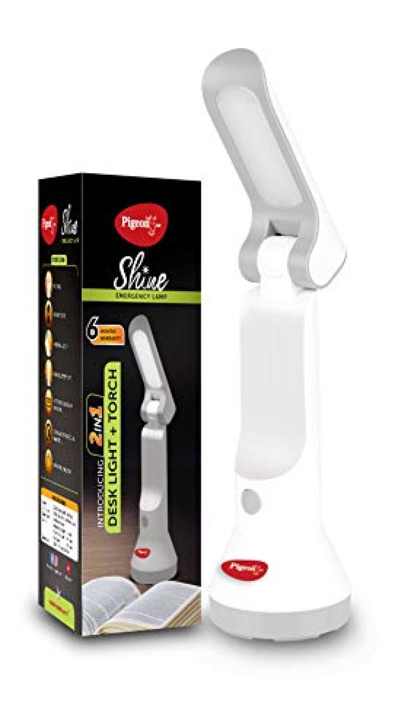 Pigeon Dhruv Shine 2 In 1 Desk And Torch Emergency Lamp With 1200 Mah And 8 Hours Backup (White)Pack Of 1
