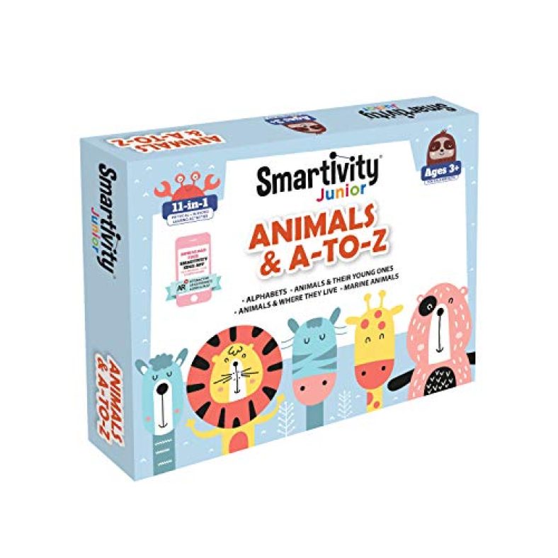 Smartivity Junior Animals & A-To-Z Pre-School Steam Learning Educational Toy Art & Craft Play 11 In 1 Activity Kit Gift Box 2 – 5 Yrs Toddler Baby Augmented Reality Coloring Free App Interactive Flash Cards