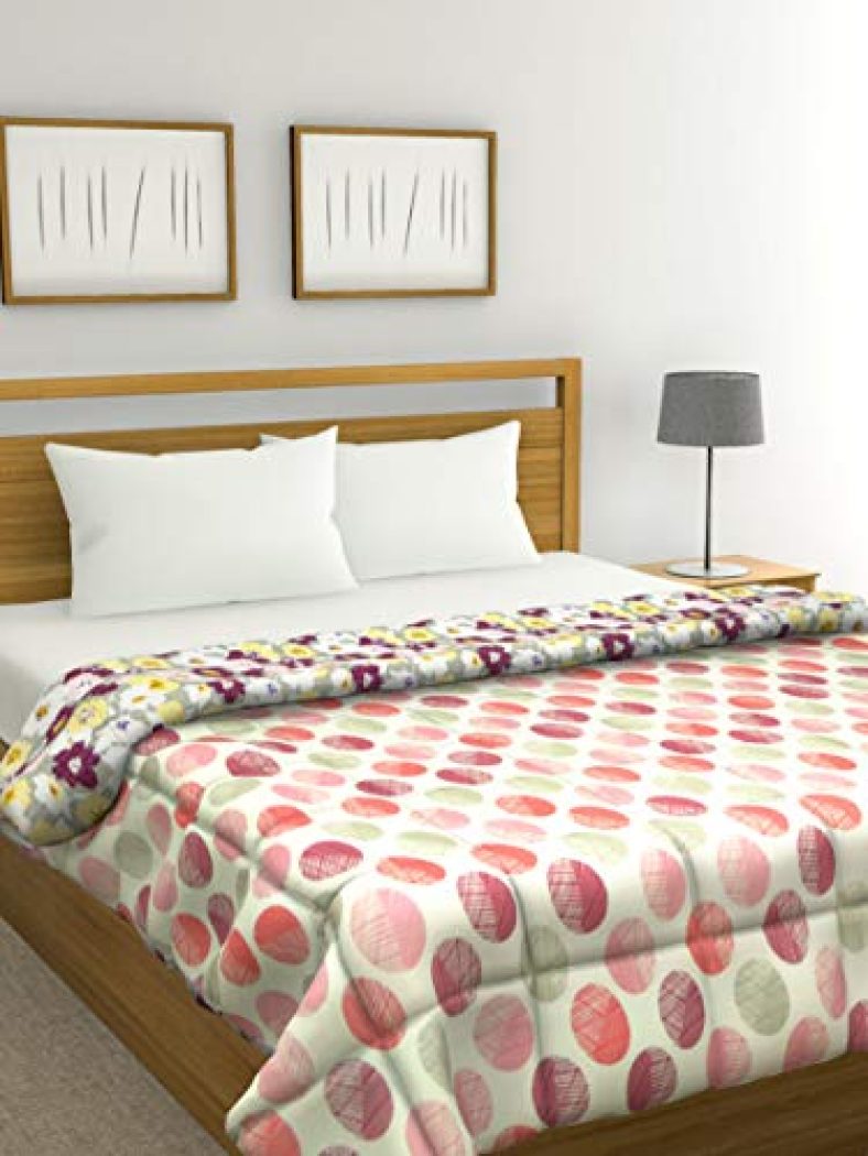 Raymond Home Peach Geometric Double 100 Gsm Quilt