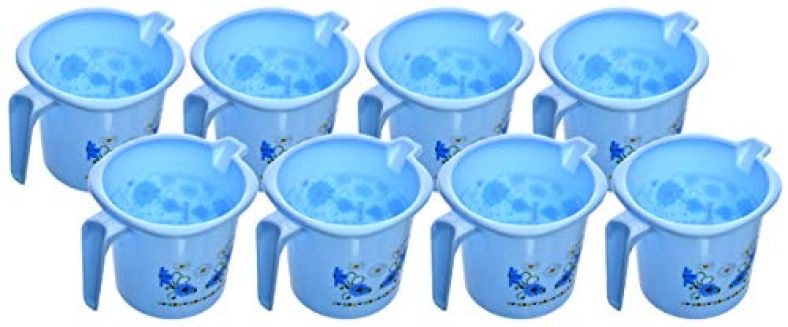 Kuber Industries Floral Printed Virgin Plastic 8 Pieces Bathroom Mug , 1000 Ml (Blue)-Kubmart1240