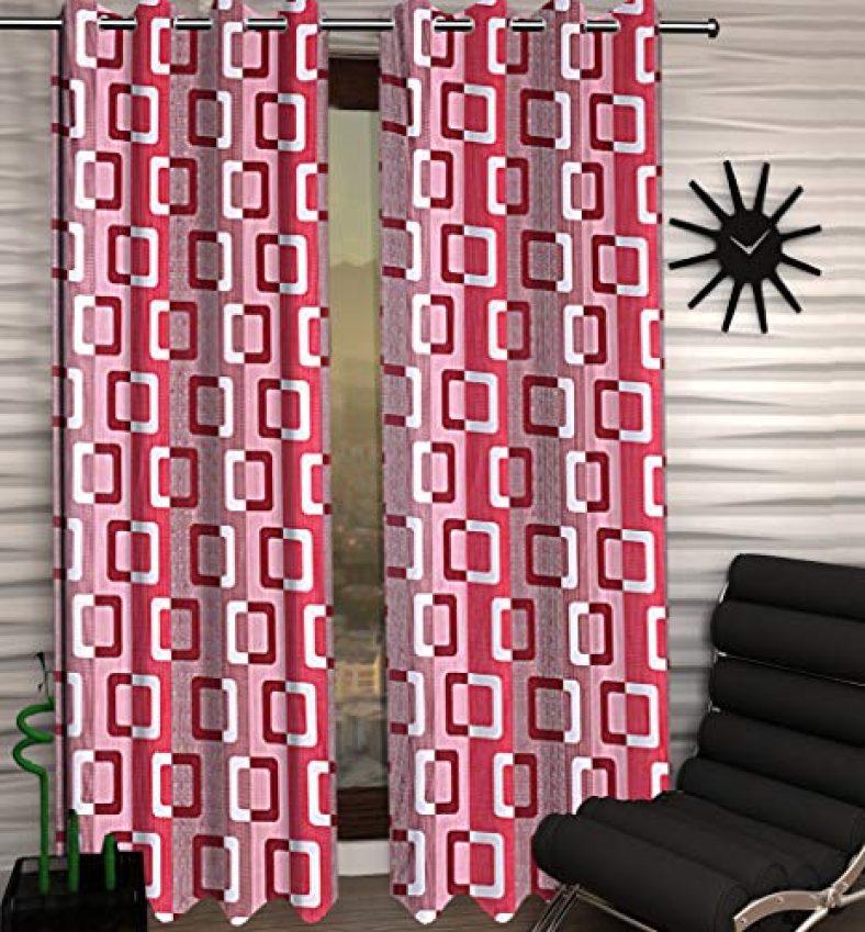 Kuber Industries Geometric Design 1 Piece Polyester Eyelet Door Curtain 7 Feet (Maroon)-Ctktc030130