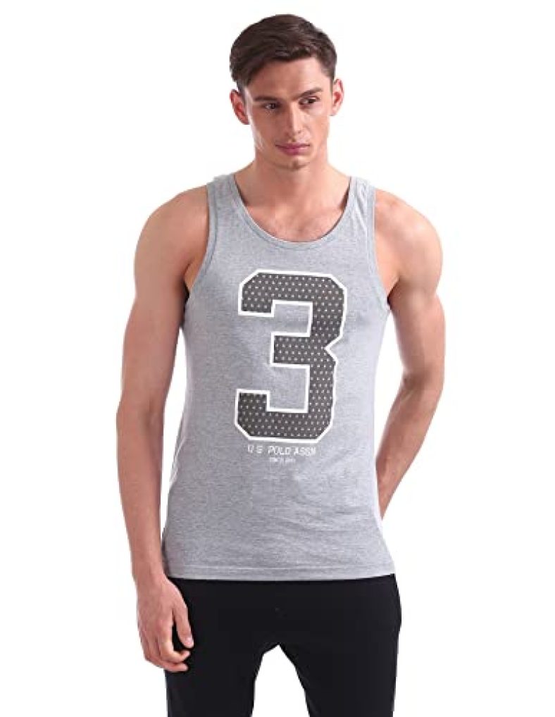 U.S. Polo Assn. Men’S Printed Cotton Vest (I617-010-P1_Grey Mel_Large)