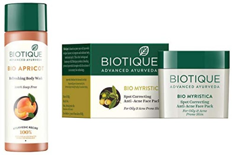 Biotique Bio Apricot Refreshing Body Wash, 190Ml And Biotique Bio Myristica Spot Correcting Anti Acne Face Pack, 20G