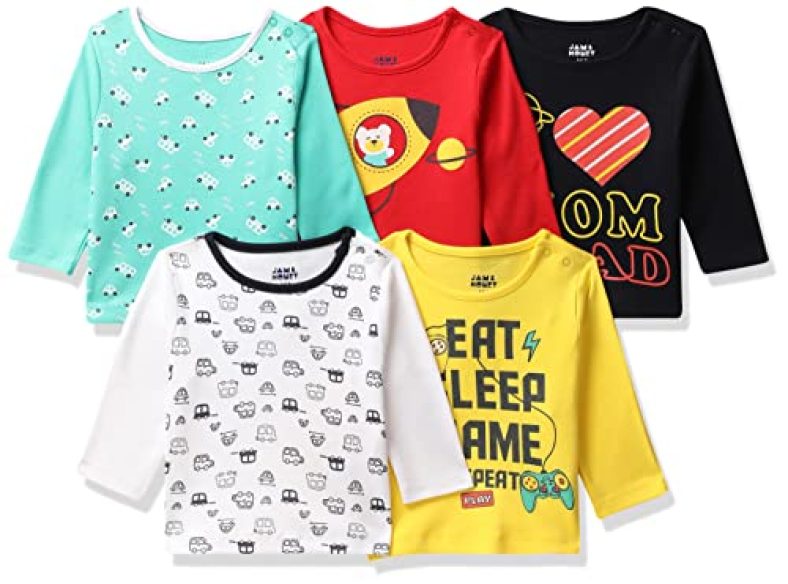 Amazon Brand – Jam & Honey Baby Boy’S Regular T-Shirt (Bteepo5-Fs_Multicolor 1 6-9 Months)