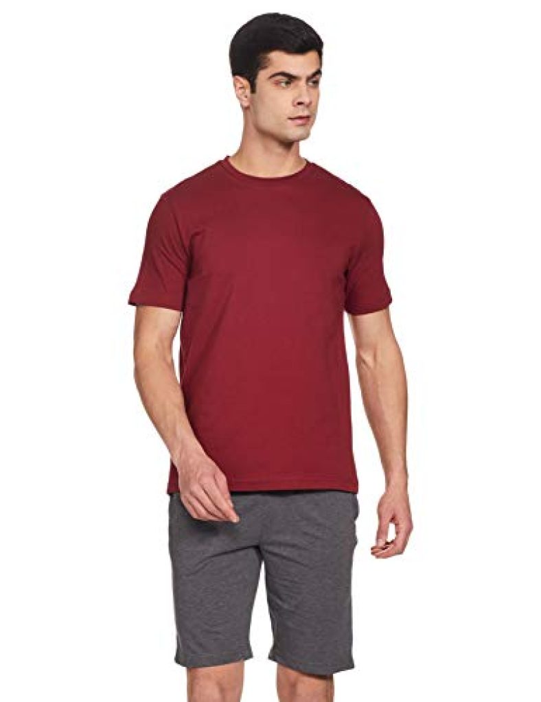 Amazon Brand – Symbol Men’S Regular Fit T-Shirt & Short Set Short (Aw20Syinotspack29_Vin Maroon&Anthmel_S)
