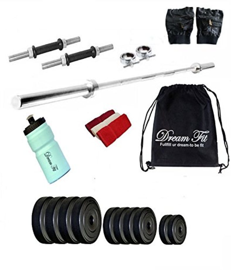 Dreamfit 18 Kg Home Gym With 3Ft Straight Rod And Sipper Water Bottle, Gym Backpack And Accessories