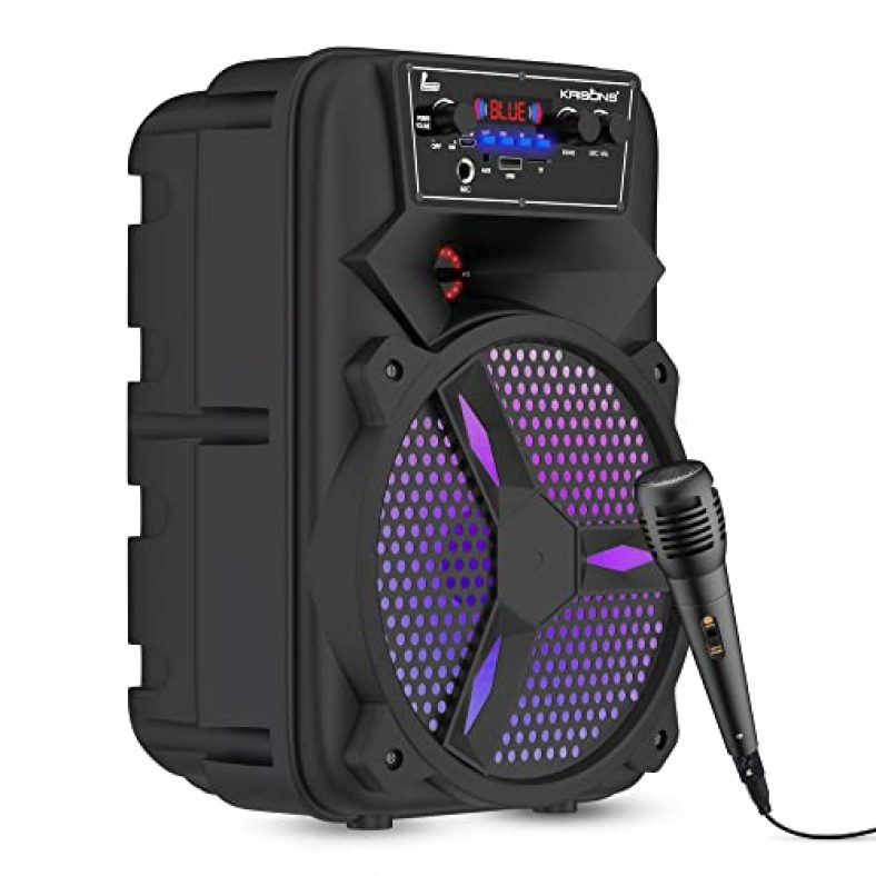 Krisons Rocky Tower Party Speaker With Rgb Lights, 1000W Bluetooth Speaker, 8-Inch Woofer, Free Wired Mic, 4 Hours Playback, Rgb Lights, Usb Input, Tf Card, Aux Input- Black