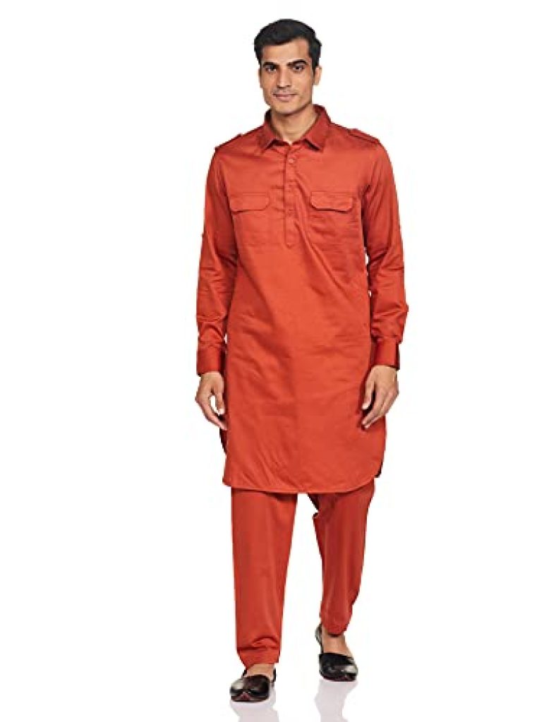 Amazon Brand – Symbol Men’S Cotton Pathan Suit Kurta Pyjama (Symethpset-7_Brown_Medium)