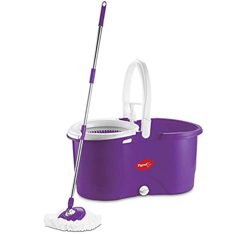 Pigeon Enjoy Spin Mop With 360 Degree Rotating Pvc Magic Mop Set For Wet And Dry Floor/Wall (Lavender, 2 Refills), Large (12458-L)