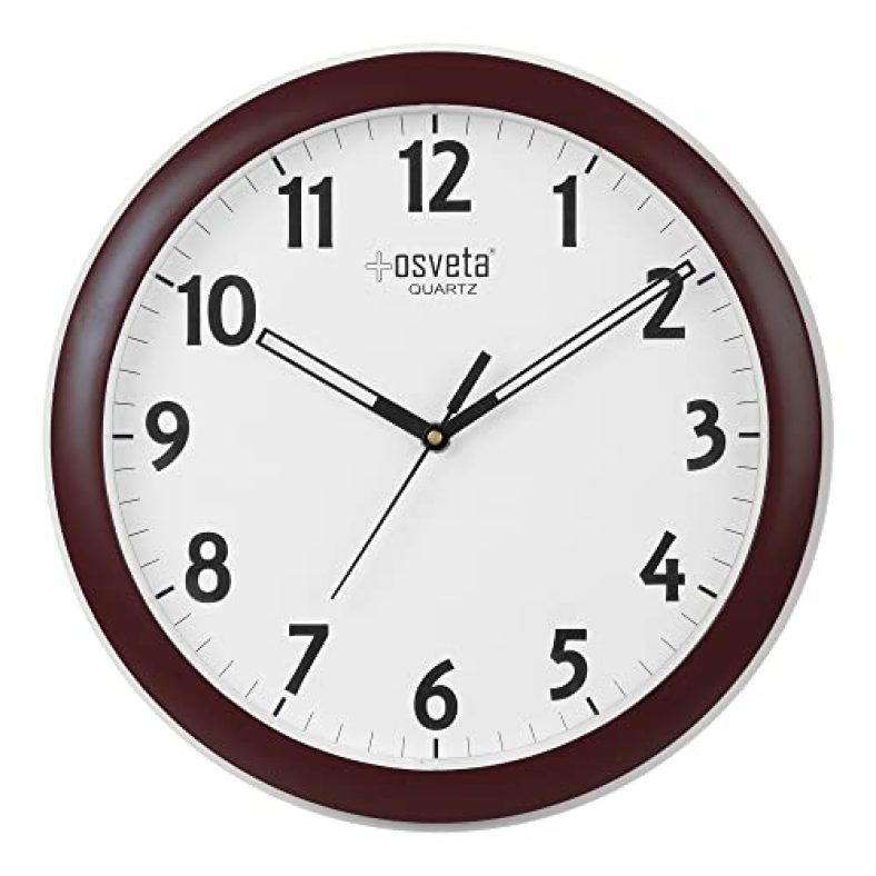 Osveta Wall Clock, 12 Inch Quality Quartz Battery Operated Round Easy To Read Decorative For Home Office School