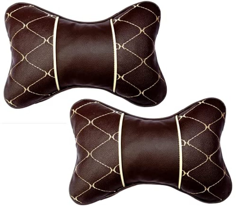 Sarte Car Neck Rest Pillow/Cushion Set Of Pillows Compatible With All Cars (1 Pair-Dark Brown)