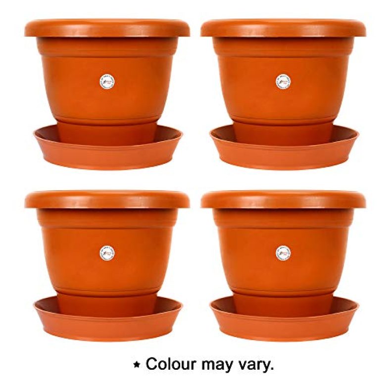 Kraft Seeds Gamla Planter Pot And Plates (18 Cm, Brown, Pack Of 4) Small, (Jnry44)