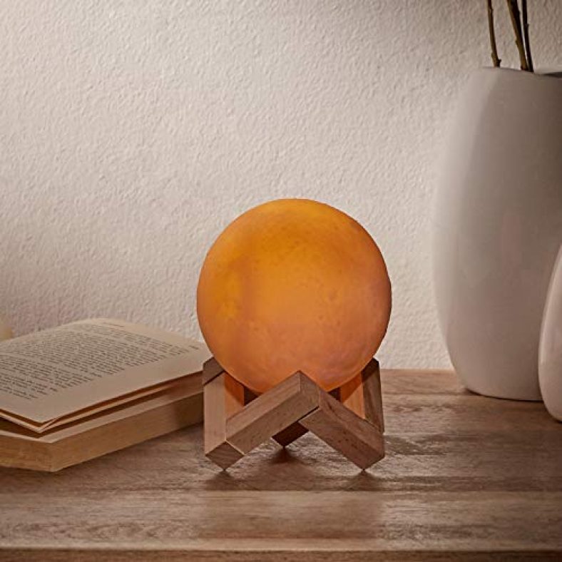 Amazon Brand – Solimo Rechargeable Moon Lamp With 3 Lighting Modes, 10 Cm(White,Pack Of 1)