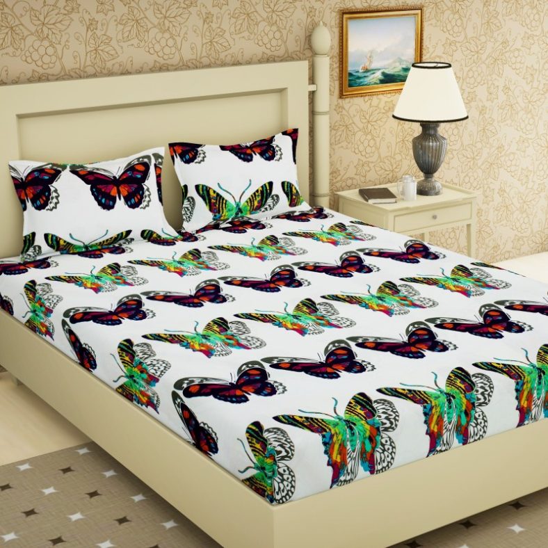 Story@Home 120 Tc Cotton Double Floral Bedsheet(Pack Of 1, White)