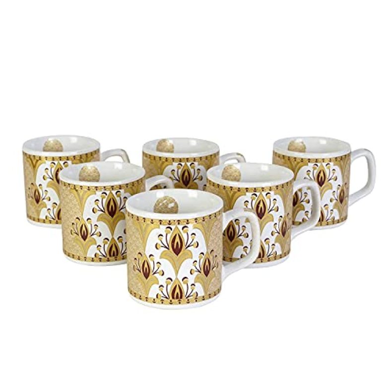 Farkraft Indian Ceramic Fine Bone Ash Free Handcrafted Multicolor Design Tea Cup – 6 Pcs, 150 Ml