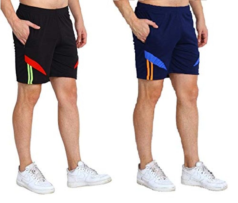 Dia A Dia Men’S Sports Shorts (Black & Dark Blue_Free Size)