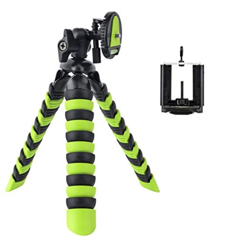 Bkn® Fish Flexible Tripod 12″ Inch With Quick Release Plate And Tripod Holder Clip For Smartphone | Gopro |Video Recording | Youtube Vloging And Other Platforms – Green