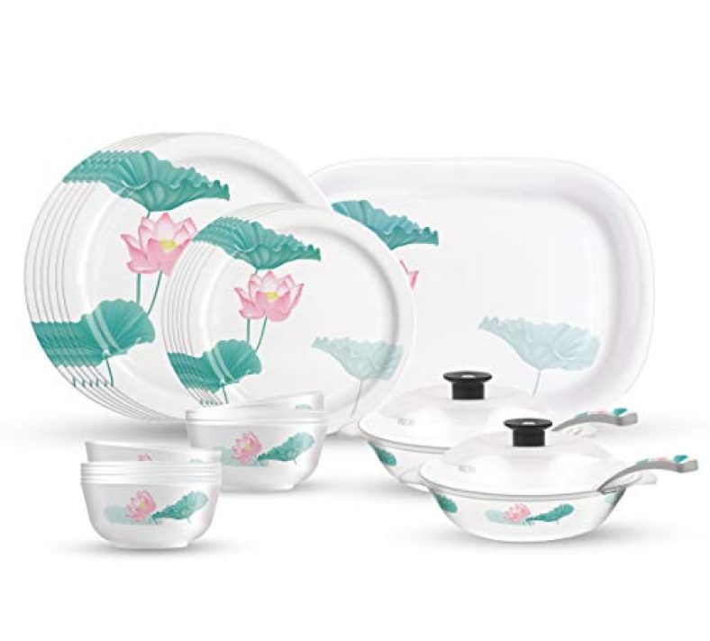 Milton Lissome Round Melamine Dinner Set Of 31 Pcs, Lotus, Ivory