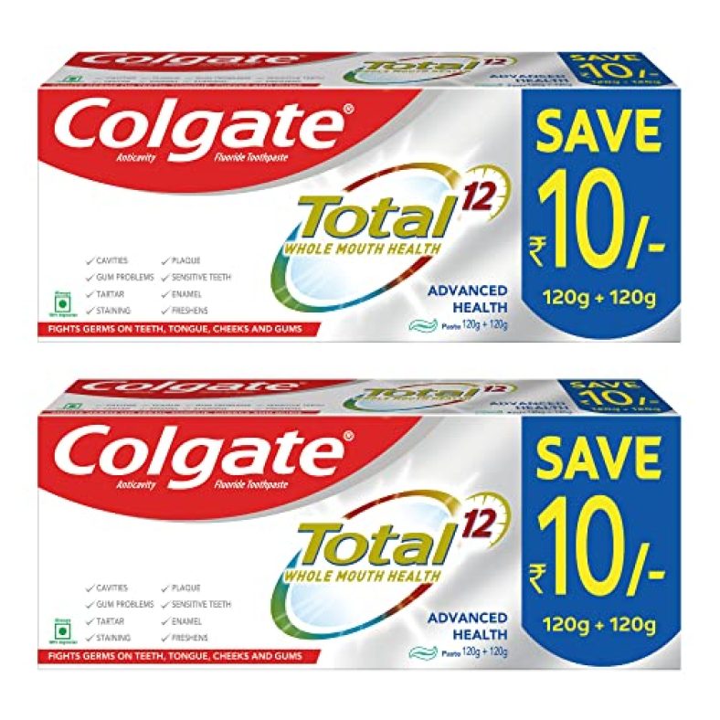 Colgate Total Advanced Health Antibacterial Toothpaste, Saver Pack Of 2 X 240G, Toothpaste For 12 Hour Antibacterial Protection, Provides Whole Mouth Health, Multicolor 