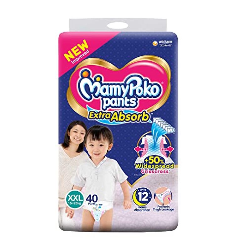 Mamypoko Pants Extra Absorb Diaper – Double Extra Large Size, Pack Of 40 Diapers (Xxl-40)