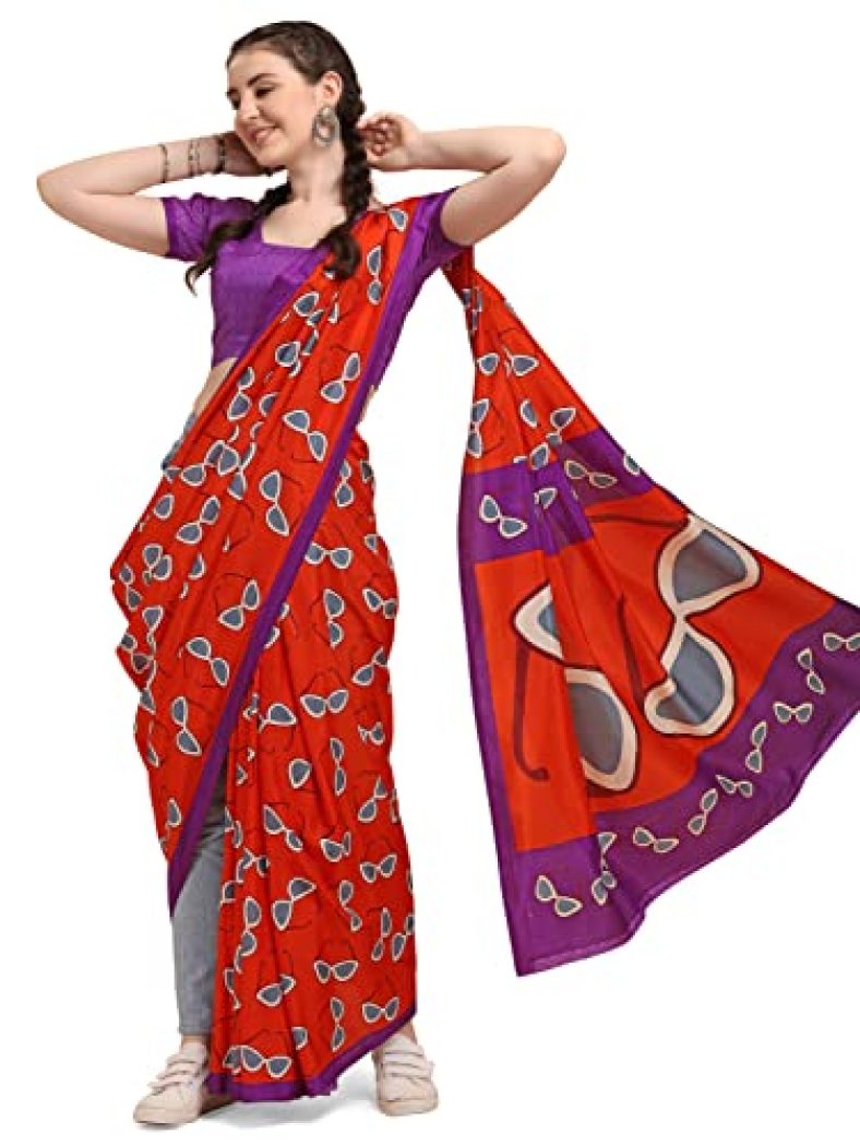 Ethnic Junction Women’S Silk Blend Printed Saree With Blouse Piece (Ej7023-Chasma-Purple_Red&Purple)