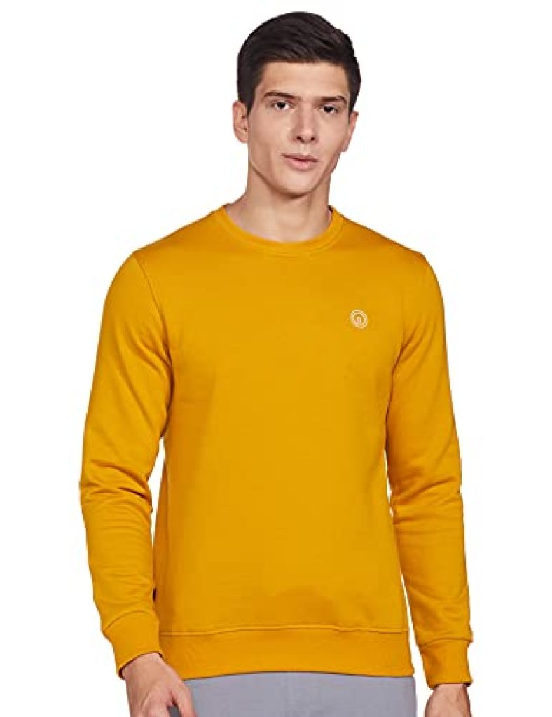 Integriti Men’S Cottonblend Crew Neck Sweatshirt (Play-Ss-Ct-275 Fsrndnk Mustrd_Mustard_S)