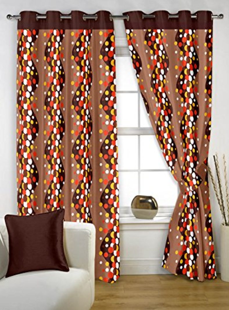 Story@Home Topaz Premium Collection Modern Polyester 4 Piece Combo Eyelet Dots Pattern Ringtop Window Curtains Set – 5 Feet, Brown And Red