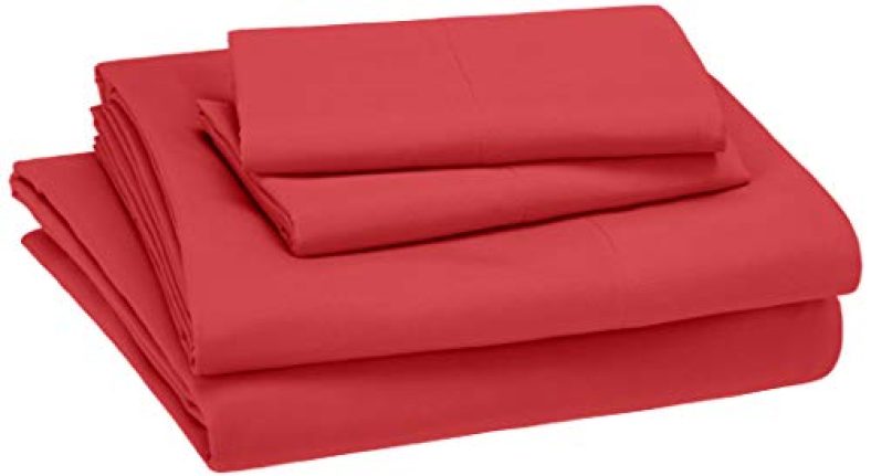 Amazonbasics Kid’S Sheet Set – Soft, Easy-Wash Microfiber Solid- Queen, Red – With 2 Pillow Covers