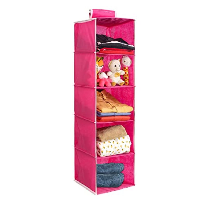 Prettykrafts 5 Tiers Clothes Hanging Organizer, Wardrobe For Regular Garments, Shoes Storage Cupboard, Hanger Bag – Pink