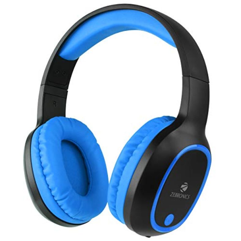 Zebronics Zeb-Thunder Wireless Bluetooth Over The Ear Headphone, Fm, Msd, 9 Hrs Playback With Mic (Blue)