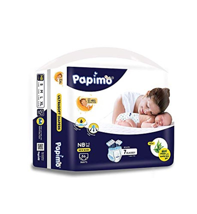 Papimo New Born Baby Diapers With Aloe Vera, (2.0 Kg – 4.0 Kg) (86 Count)