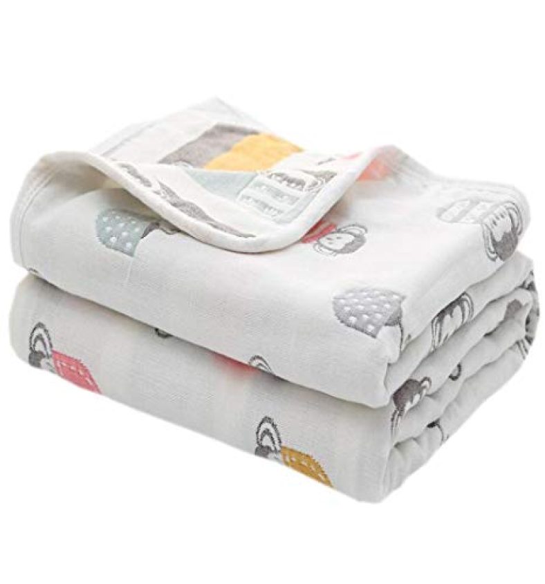 Syga Baby’S 6 Layer Muslin Cotton Stroller Cover Swaddle Wrap Receiving Blanket (110, Monkey)