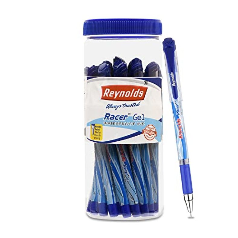 Reynolds Gell Pen I Lightweight Gell Pen With Comfortable Grip For Extra Smooth Writing I School And Office Stationery | Racer Gel 20 Ct Jar, Blue