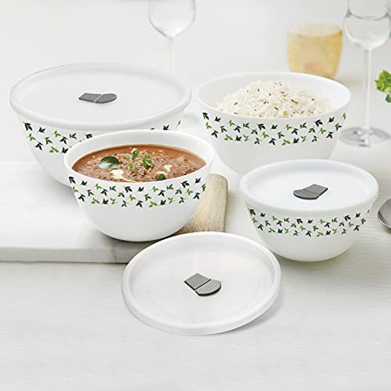 Larah By Borosil Sage Opalware Solid Microwave Safe Mixing And Serving Bowl Set (500 Ml, 750 Ml, 1000 Ml, 1500 Ml, White) – Set Of 4