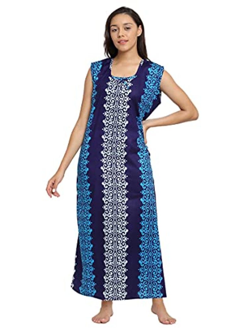 Secret Wish Women’S Cotton Nighty (Free Size) Blue