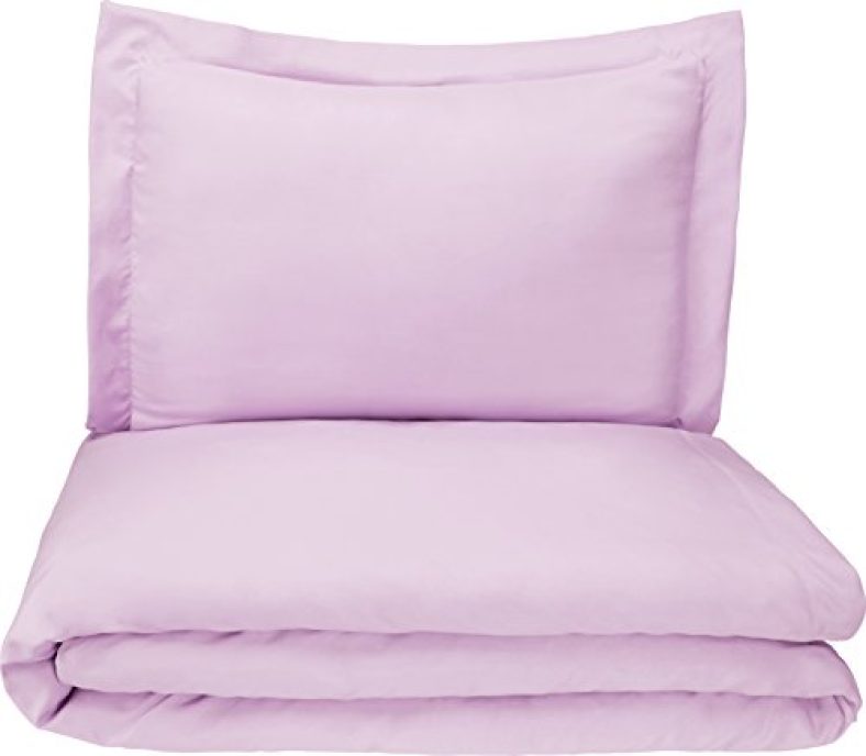Amazonbasics Microfiber 2-Piece Quilt/Duvet/Comforter Cover Set – Single (66X90-Inch), Frosted Lavender – With Pillow Cover